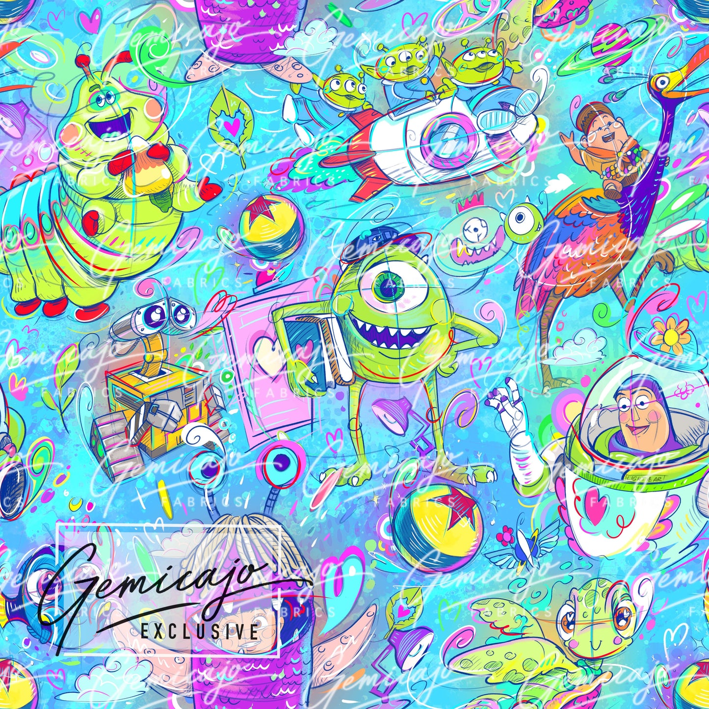 Pixar, Blue. Woven Cotton