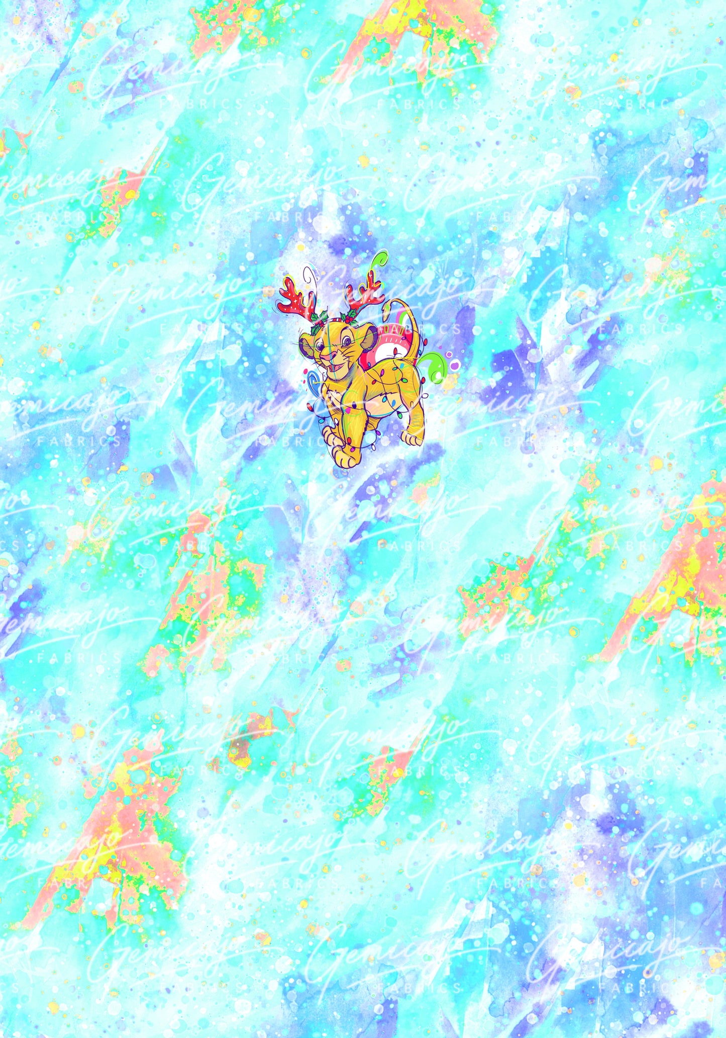 Christmas Lion Panel, Aqua