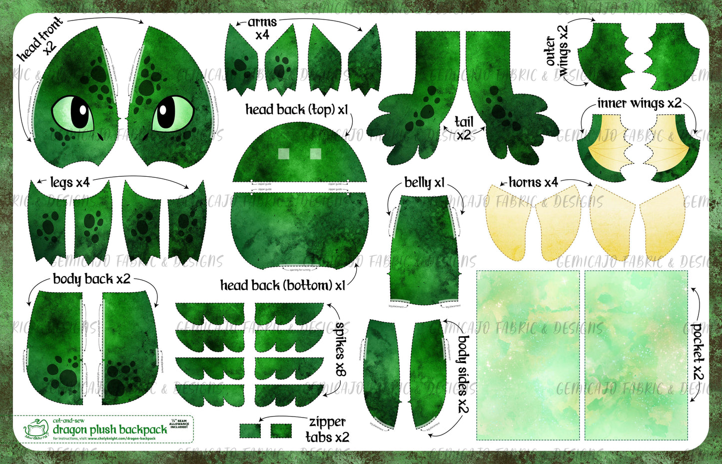 Cut & Sew Green Dragon Back Pack