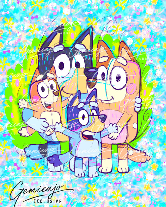 Crazy Pups Family, Blue Blanket Panel