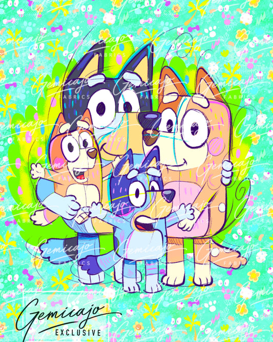 Crazy Pups Family, Green Blanket Panel