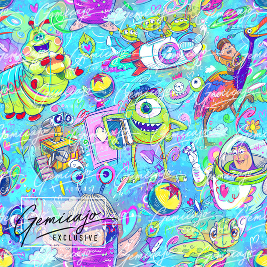 Pixar, Blue. Cotton Lycra 240GSM