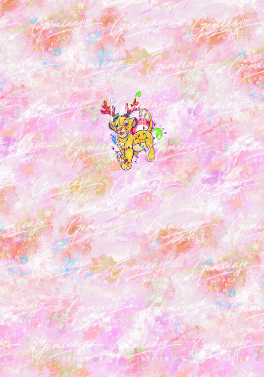 Christmas Lion Panel, Pink