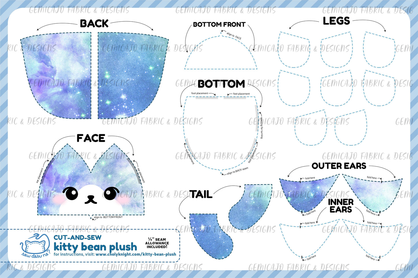 Cut & Sew Galaxy Kitty Bean